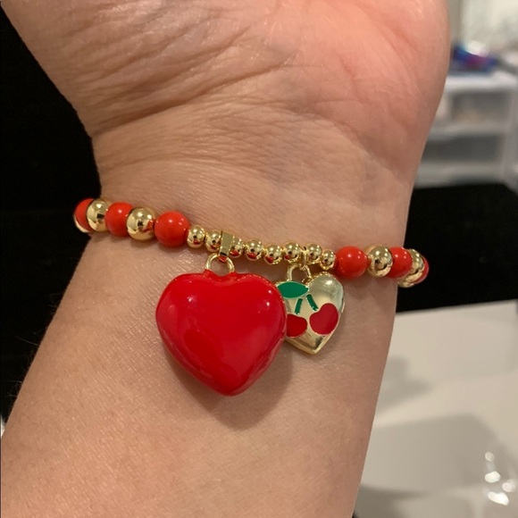 Red and Gold Heart Charm Bracelet - Picture 1 of 4